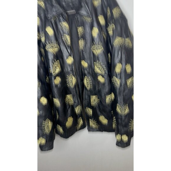 Original Modal Black Lambskin Leather Jacket Embroidered Diamonds $$ 3XL Read - Picture 7 of 13
